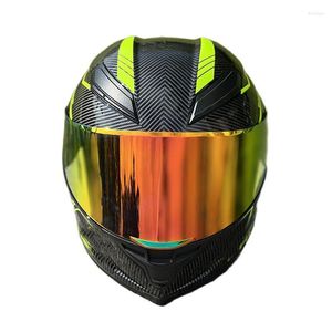 Motosiklet Kaskları Floresan Yeşil Karbon Fiber Kask Erkekler ve Kadınlar Big Spolar Casco Casque ile Güvenlik Yarışıyor