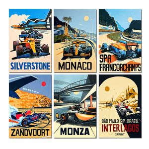 Плакаты ретро -гоночных автомобилей Формула 1 Неоновый городок Canvas Paint