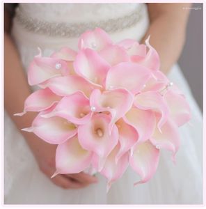 Düğün Çiçekleri Fildişi Pembe Mor Calla Lily Gelin Buketleri Yapay Buket Nedime De Mariage Rose