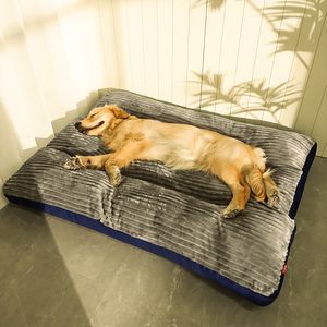 Rectangle Striped Dog Kennel | Breathable Cotton Pet Bedding | Winter Floor Mat Cat Bed | Removable, Washable, Universal Fit, XL/XXL Sizes