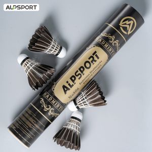 Toplar Alpsport 806 Badminton Shuttlecocks 12pcs Egzersiz Sporları için Siyah Kaz Tüyü 77 76 Hız 230816