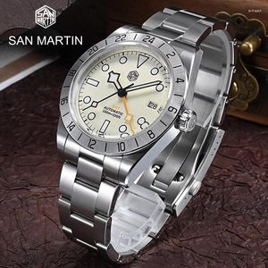 Начатые часы San Martin Top Men Automatic Mechanical Sapphire NH34 39 мм BB GMT Luxury Watches Business Dress Watch для даты Windows BGW9