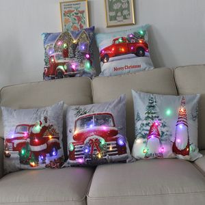Capas de travesseiro leve de Natal 18 x 18 polegadas Capas de travesseiro de Natal de Natal com luzes LEDs Sofá rústico Tampa de almofada de arremesso para férias de inverno