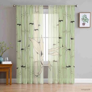 Curtain Cute Bamboo Illustration Plant Tulle Curtains for Living Room Bedroom Decor Chiffon Sheer Kitchen Window Curtain Drapes R230816