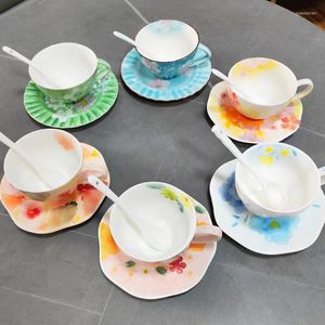 Cups Saucers Japanese Setle Coffee Cup  Pure Hand Painted Underglaze Color Flower Tea Ceramic Milk Snack Dish Household