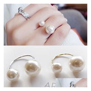With Side Stones European And American Luxury Adjustable Pearl Ring 925 Sier Elegant Double For Women Girls Drop Delivery Jewelry Dhhtn