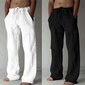 Erkek pantolon yaz bahar pamuk keten gündelik gevşek erkek nefes alabilen saf renk pantolonlar fitness brawstring Streetwear erkekler için 230815