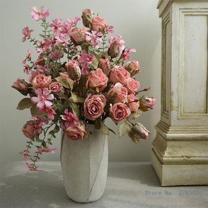 Dekoratif çiçekler Avrupa retro gül yapay buket inanılmaz sahte zarif ev düğün dekorasyonları ev için