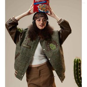 Kadın Ceketleri Kadın Erkekler Sonbahar Sokak Giyim Moda Deri Deri Kollu Vintage Gevşek Beyzbol Ceket Unisex Gril Boy Hip Hop Ceket