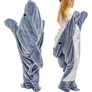 Blankets Cartoon Shark Pajamas Playsuit Kids Parents Hooded Warm Flannel Blanket Pajamas Homesuit Funny Homewear For Slumber Party 230816