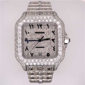 Роскошные часы CT Swiss Made Watches Ct Santos Men's 40 -миллиметровый стальные часы арабский ледяной солюничество 20CT Diamonds Solitaire HB4I