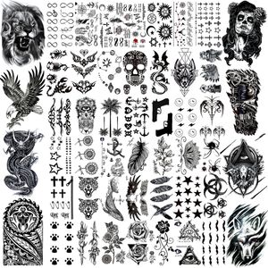 Временные татуировки 50 листов черные для мужчин Женщины Реалистичные поддельные татуировки черепа животных Тотем Боди арт бедра дети Tatos 2308017