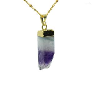Colares pendentes Gold Bailed Baw Quartz Geode Druzy Colar Women Women Faceted Column Purple Natural Crystal Stone para