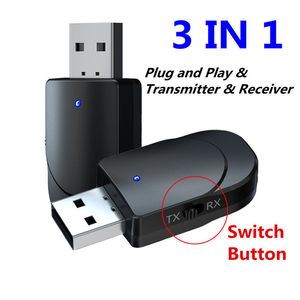 Bluetooth -передатчики 5.0 Аудио -приемник 3 в 1 мини -3,5 мм Джек AUX USB -стерео беспроводной адаптер для телевизионного автомобиля