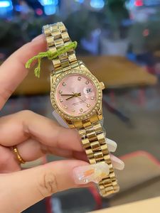 Bayanlar Rhinestone Diamond Gold Women Watches Tasarımcı Kol saatleri İzle 316L Tüm Paslanmaz Çelik Bant 28mm Kadın Sevgililer Günü Hediyesi için Su Geçirmez