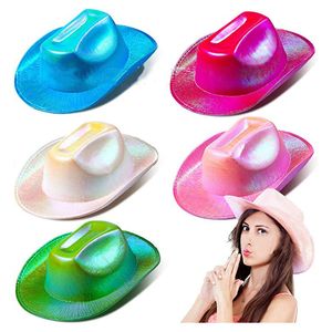 LED White Light Up Cowboy Hats LED Luminous Bride Cowgirl Cap NightClub Bachelor Party Props Neon Hat Festival Supplies