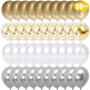 Простые 50шт 12 -дюймовые металлические золотые белые жемчужины воздушные шары детский душ свадебный день рождения.