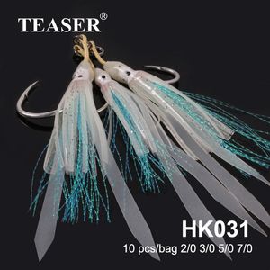 Balıkçılık Kancaları Teaser 10pcs 2/0-7/0 inchiku Fishhooks Tai Kabura Aydınlık Silikon Yumuşak Squid Tek Yardım Jigging Hook Yapay Ton balığı Yem 230816