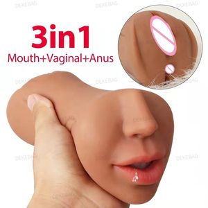 Masturbators 3 IN 1 Sex Toys Masturbation For Men Deep Throat Artificial Real Pussy Oral Male MasturbatorBlowjob Realistic Rubber Vagina 230817