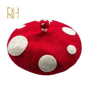 Beralar RH Ladies Sevimli Mantarlar Kırmızı El Yapımı Yün Kıta Bere Yaratıcı Ressam Şapkası Kızlar Doğum Günü Hediyesi Sonbahar Kış için Sıcak Kapak 230816