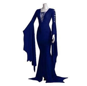 Tasarımcı Kadın Elbise Cadılar Bayramı Kostümleri Retro Strap Sarma Kalça Gotik Kadınlar Avrupa ve Amerikan Flare Sleeve Up V Neck HBP Cadılar Bayramı Gömlekleri Kadınlar Elbise S 5X