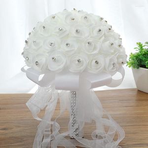 Fiori decorativi PerfectLifeoh Wedding Bride Hand Bouquet Bouquet Pearl Rose Bridesmaid Foam Bridal Ribbon