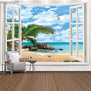 Гобеленцы дешевый пляж возле дверного гобелена стена хиппи, висящая большой печать пейзажа океанская арт стена ткань ковров потолочный комната декор R230817