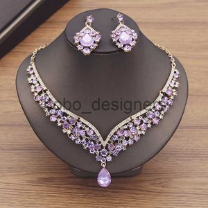 Gorgeous Purple Crystal Wedding Dress Choker Necklace Sets for Women Bridal Jewelry Sets Earrings Dubai Jewelry Sets Fashion x0817