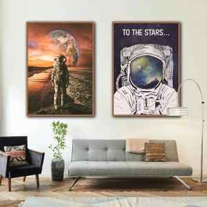 Astronot uzay posterleri ve baskılar astronot uzay ayı tuval boyama duvar sanatı resim yatak odası yaşam çocuk odası ev dekor yok wo6