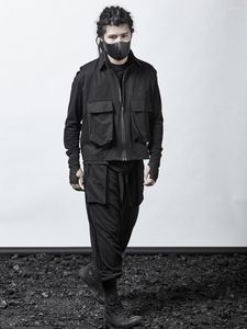 Erkek yelek moda tasarımı çok cepli yelek kişilik fonksiyonel fan araba trend tuval siyah ceket sokak serin erkekler