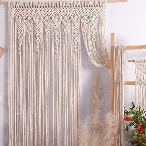 Tapestries Hand-woven Macrame Wall Hanging Tapestry Door Curtain Cotton Art Tapestry Boho Decoration Bohemia Wedding Backdrop Wall Haning 230817