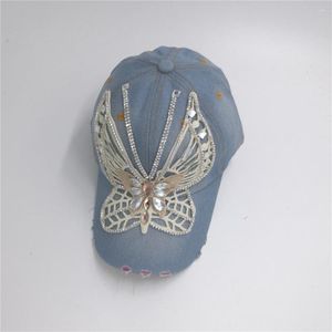 Top Caps 2023 ClH18 Moda Genç Lady Cap Butterfly Bling Rhinestone Pamuk Kot Beyzbol Satış