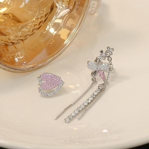 Backs Earrings 1 Pc Pink Heart Ear Cuff Zircon Flower Tassel Clip Korean Y2K Crystal Love No Piercing Earcuff Earring Jewerly