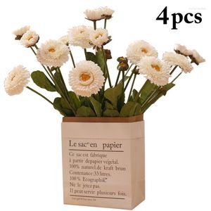 Dekoratif Çiçekler 4pcs 3 Kafa Calendula officinalis Buket Chrysantemum Düğün Ev Dekorasyonu Yapay İpek Dekor