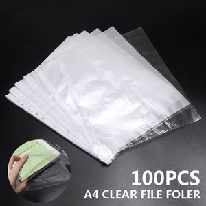 Другая офисная школа поставляет 100pcsset A4 Clear Polder 11 отверстия прозрачная листья прозрачная бумажная сумка для хранения документов.