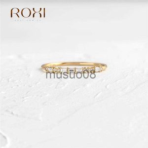 Bant Rings Roxi Asimetri Geometri Dikdörtgen Kristaller Kadın Yüzük Mücevherleri için Altın Halkalar 925 STERLING Gümüş Parmak Yüzük IN Alyans J230817