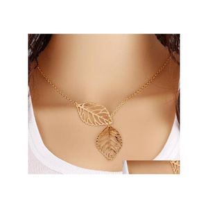 Anhänger Halsketten Mode einfache 2 Stücke Blätter Halskette Frauen Gold Sier plattiert Hohlarme für Damen Juwely Geschenk Drop de d Dhlbf