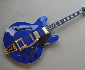Parlak Mavi Yarı İhtiyaç Vücut Tremolo Köprüsü ile Altın Donanım ile Elektro Gitar Logo/Renk Özelleştir