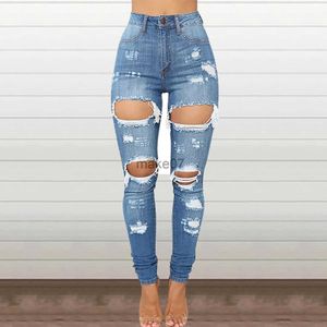 Женские джинсы бесплатная доставка джинсовая джинсовая ткань с высокой талией разорванные джинсы.