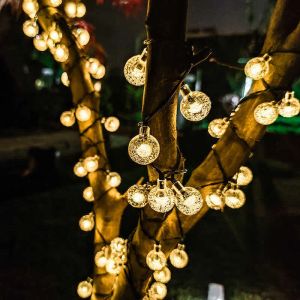 LED Solar Garden Light Outdoor 5 7 12m 20 50 100 Crystall Ball Bulbs String Lights Lamp Home Party Christmas Decoration ChainZZ