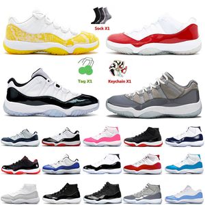 En Kalite Jumpman 11 Basketbol Ayakkabıları Serin Gri Kiraz 11s Kadınlar Erkek Beyaz Yeşim Mavi Sarı Yılan Hinası DMP Concord Cap ve Yüksek Düşük Kesik Üstler Sneaker Trainer