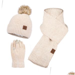 Шляпы шарфы перчатки наборы дизайн модные зимние вязаные шарф шарф настройки густые теплые шляпы для женщин для женщин для женщин на открытом воздухе снежной езды g dhxgn