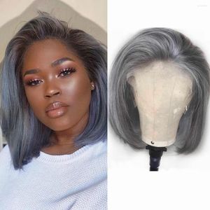 13x4 Lace Front Human Human Grey Color Bob 150% PRECUDIDO COM BABY REMY STIL