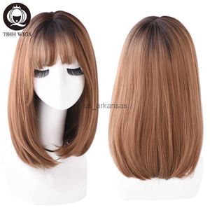 Perucas sintéticas 7jhh perucas lolita perucas para mulheres longas ombro ombro de cabelo castanho rosa com estrondo caras de cosplay nobres para garotas por atacado HKD230818