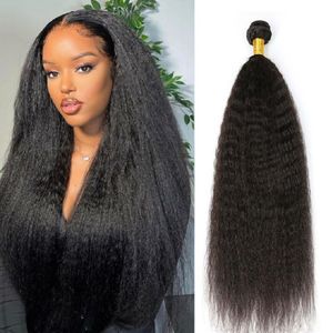 Kinky Straight Human Hair Bundles 100% Remy Yaki Straight Hair Weave Extensions 34 36 38 40 Inch Natural Black