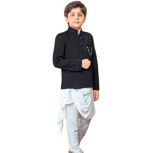 Ceketler Tek Göğüslü Takım Stand Yakası Boy's Black Kung Fu Mandarin Ceket Günlük Giyim İçin Retro Lüks Blazers Çocuklar Palto 230817
