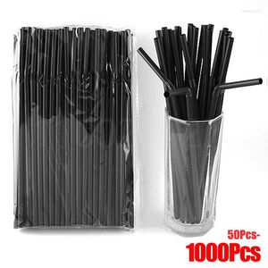 Disposable Cups Straws 100PCS Black Plastic Drinking Rietjes 21cm Long Flexible Cocktail Straw For Kitchen Beverage Accessories