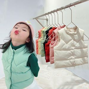 Waistcoat Korean Kids Warm Vest Winter Girls Boys Thicken Waistcoat Outerwear Children Teens Cotton Solid Color Jackets Vest for 1-6Years 230817