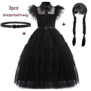 Cosplay quarta -feira Addams fantasia meninas para crianças Addam vestidos malha de festa vestidos de carnaval wowan halloween traje 230818