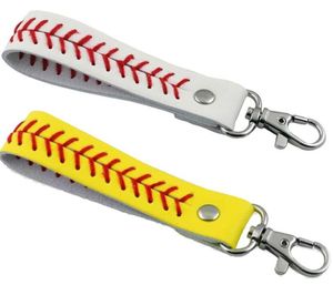 Collectable pu leather Creative Design Key Ring Leather Chains Baseball Softball For Lady Bag Decorate Pendant White Yellow